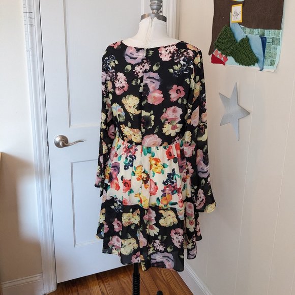 Asos Style London Patchwork Colorblock Floral Long Sleeve Dress - New, NWT - Picture 5 of 16